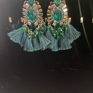 Aldo crystals Emerald Green Tassel Earrings